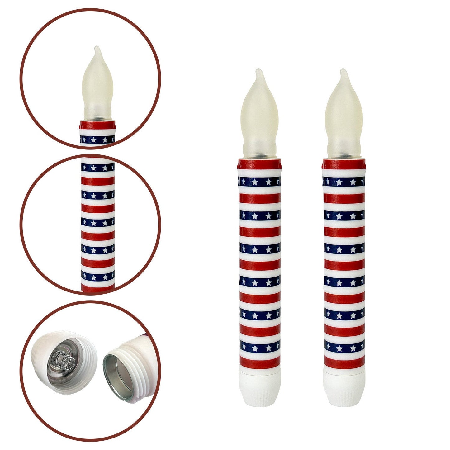 Patriotic LED Taper Candles with Timer-250th Anniversary Red White Blue , Independence Day Decoration