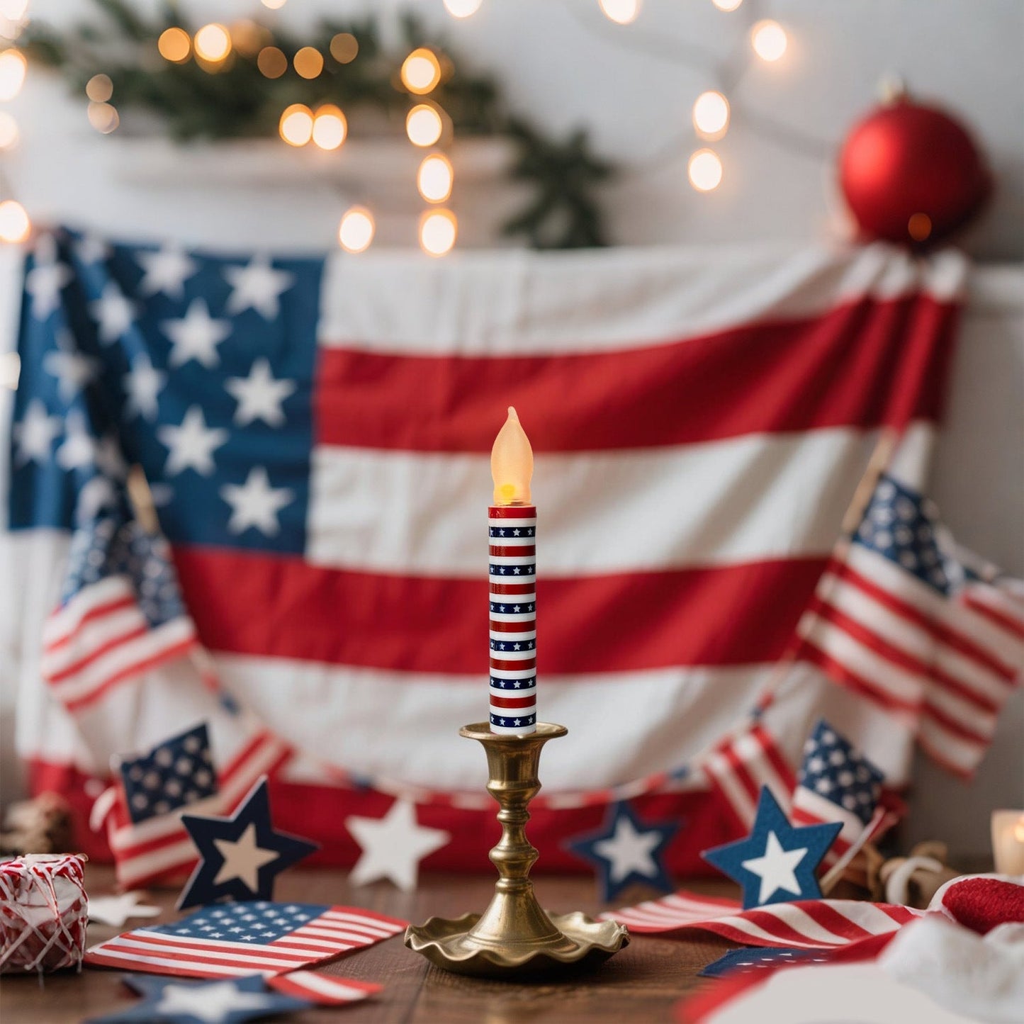 Patriotic LED Taper Candles with Timer-250th Anniversary Red White Blue , Independence Day Decoration