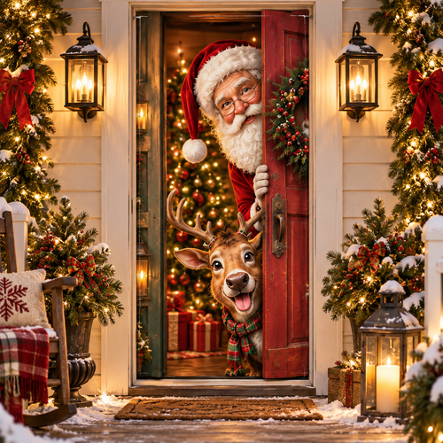 🎄🐾Peekaboo Christmas Door Curtain™ – Cute Holiday Animals Bringing Your Front Door To Life