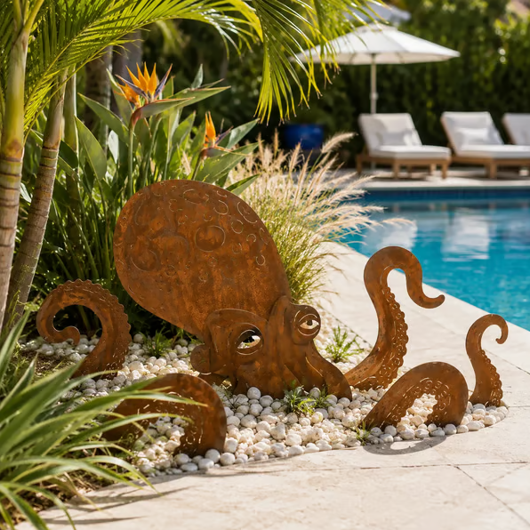 🐙Rust Patina Giant Octopus Garden Sculpture