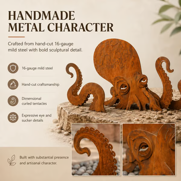 🐙Rust Patina Giant Octopus Garden Sculpture