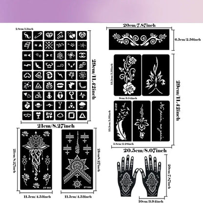 🌸 Henna Tattoo Kit with Stencils – Temporary Body Art Cones for Hands & Creative Designs ✨