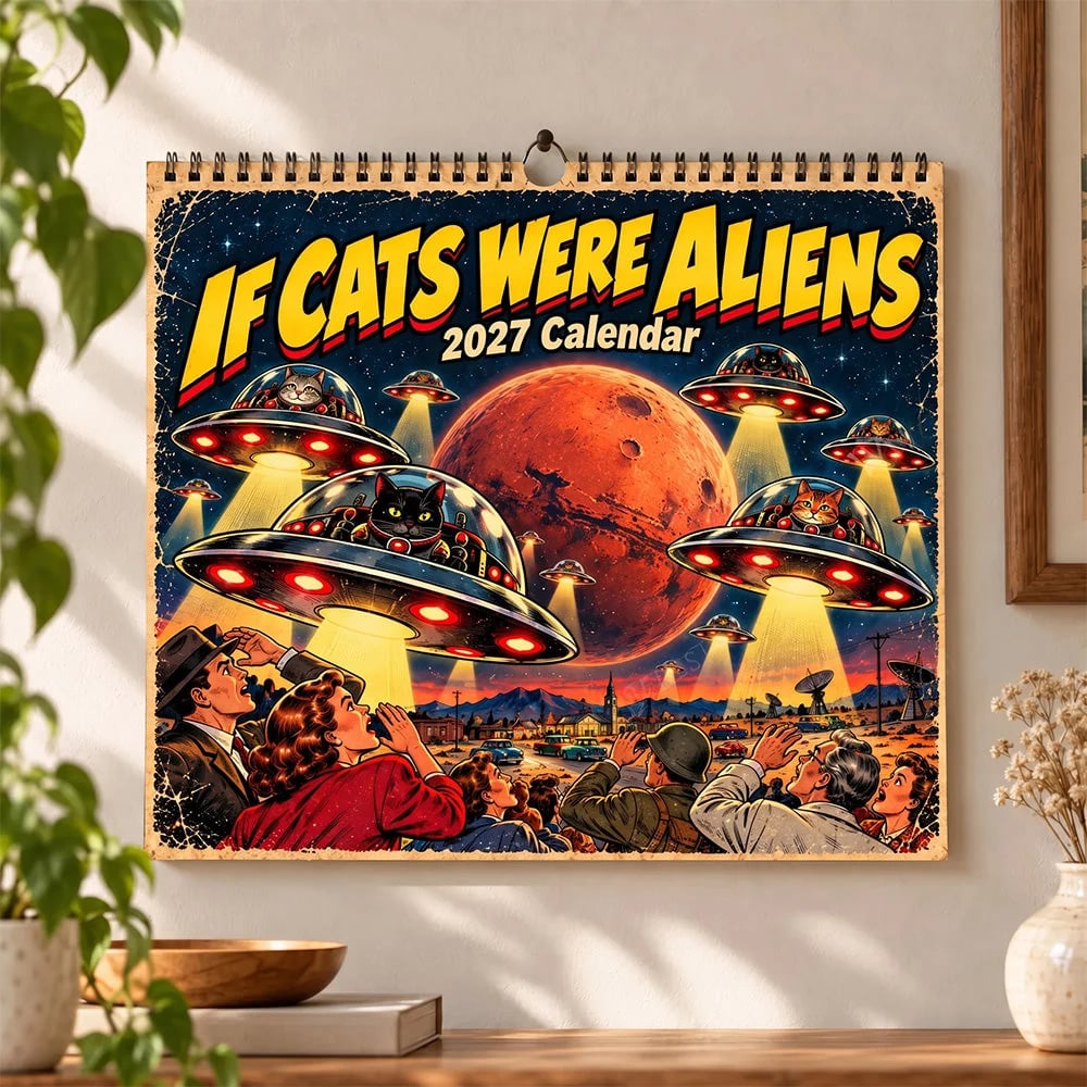 👽🐱 Cosmic Cat Invasion 2027 Calendar – Hilarious Alien Kitty Artwork for Cat Lovers & Sci-Fi Fans 🛸✨