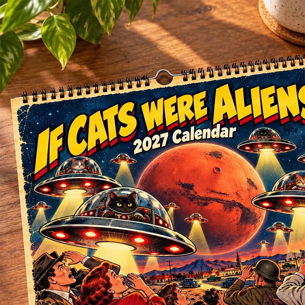 👽🐱 Cosmic Cat Invasion 2027 Calendar – Hilarious Alien Kitty Artwork for Cat Lovers & Sci-Fi Fans 🛸✨