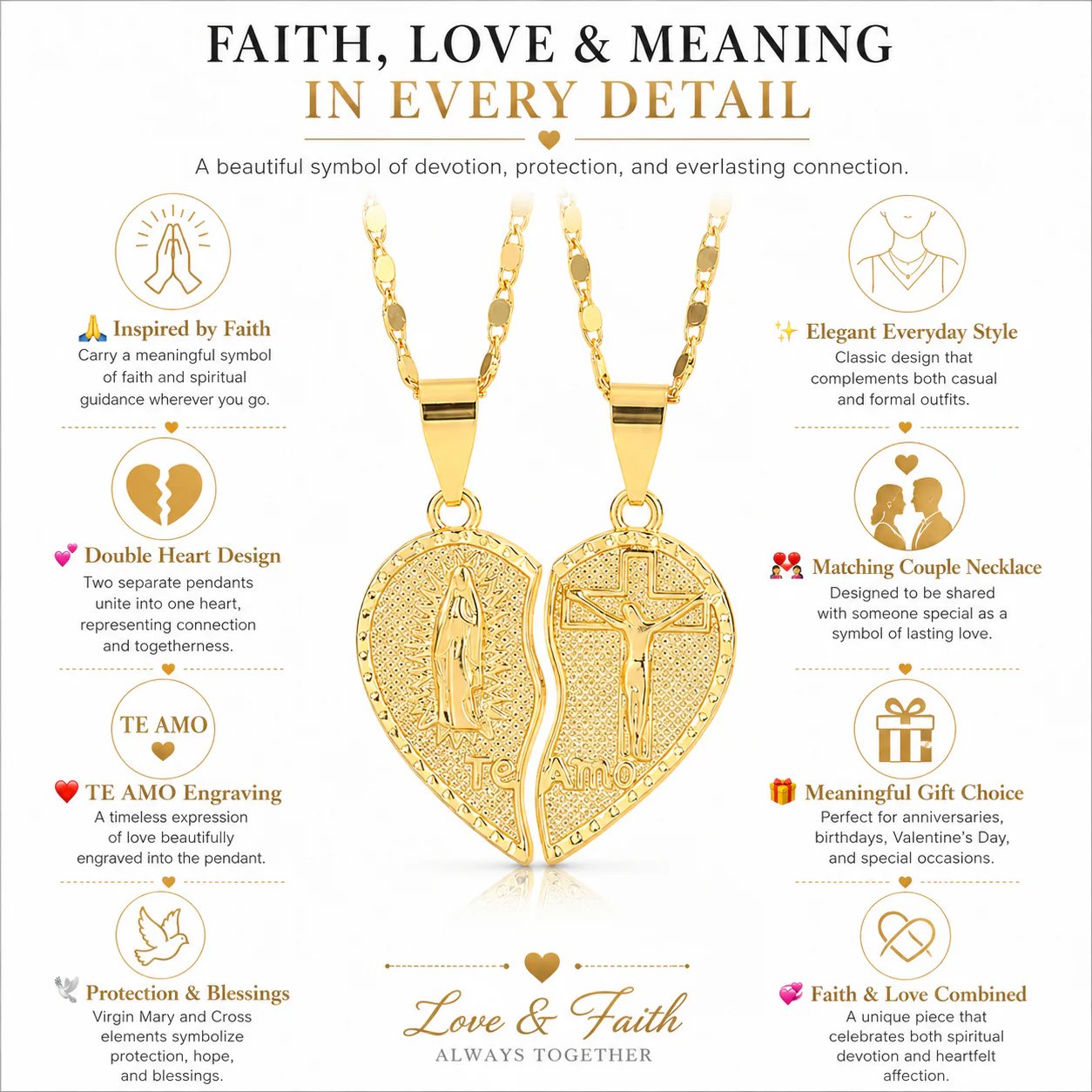 ✝️❤️Virgin Mary Layered Heart Combination Prayer Couple Necklace