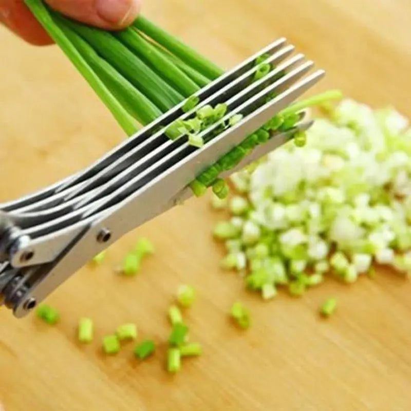 ✂️ 5-Blade Kitchen Herb Scissors – Fast & Even Herb Cutting Tool