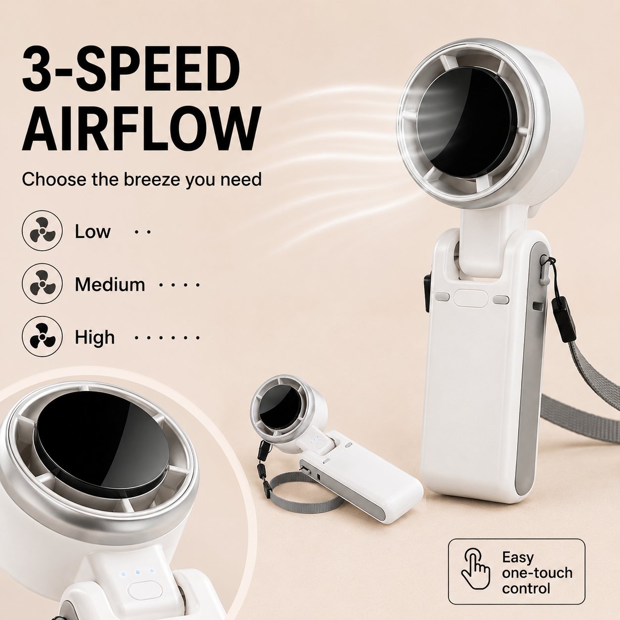 Foldable Handheld Neck Fan With Digital Display