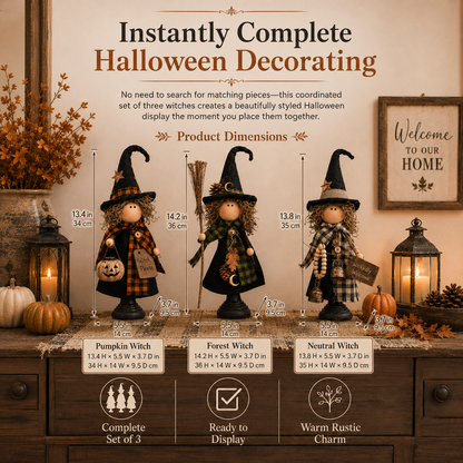 Rustic Halloween Witch Trio, Set of 3 – Primitive Farmhouse Tabletop Décor