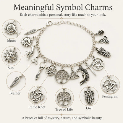 🌙Vintage Witchy Charm Bracelet | Celestial Gothic Boho Jewelry for Women