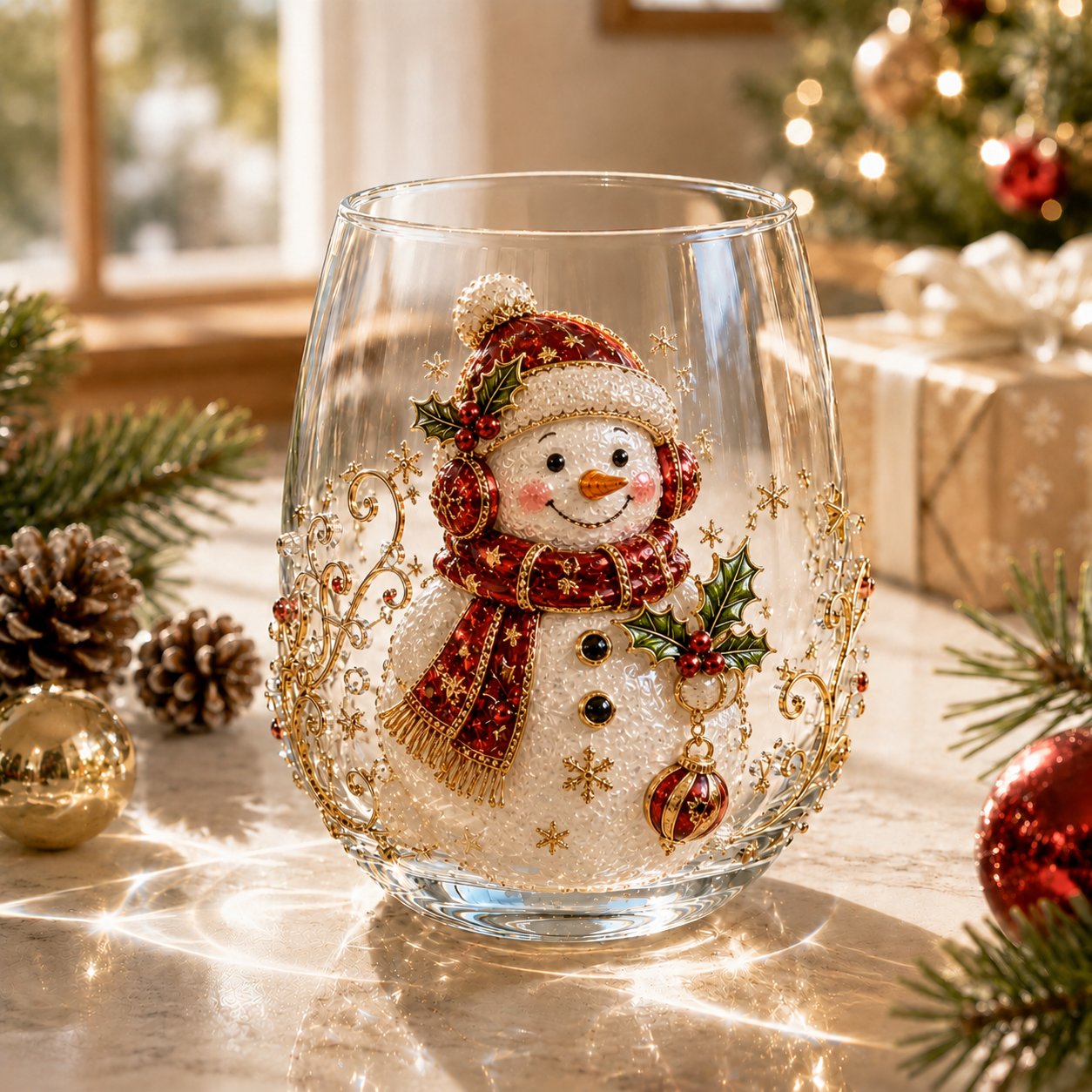 3D Christmas Glass Art Cup | Luxury Raised Holiday Glassware for Drinks, Decor & Christmas Gifts 🎁