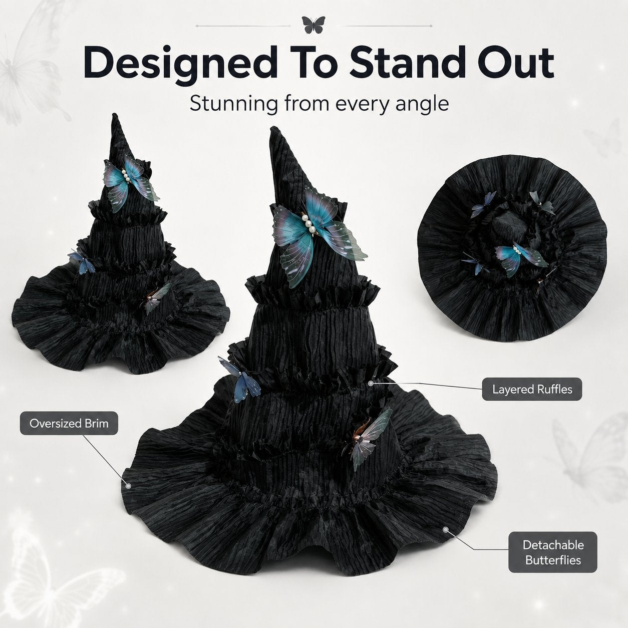 🦋 🧙Mystical Butterfly Witch Hat – 🖤Enchant Your Halloween Look
