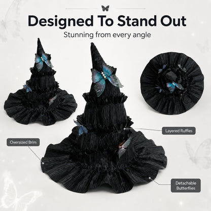 🦋 🧙Mystical Butterfly Witch Hat – 🖤Enchant Your Halloween Look