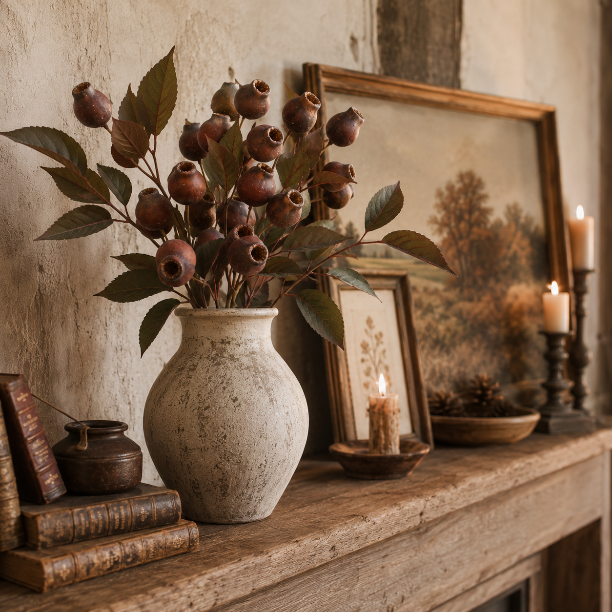 Vintage Faux Seed Pod Bundle – 3 Decorative Stems, 15 Pods