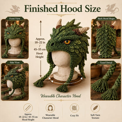 🐉🧶 Fantasy Hood Hat DIY Crochet Kit – Stitch Your Own Magical Character