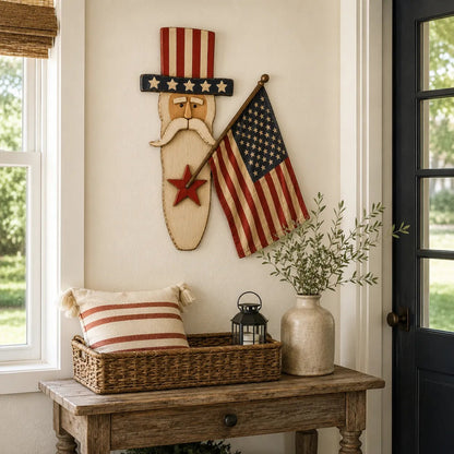 Vintage Uncle Sam Patriotic Wall Hanging with Flag