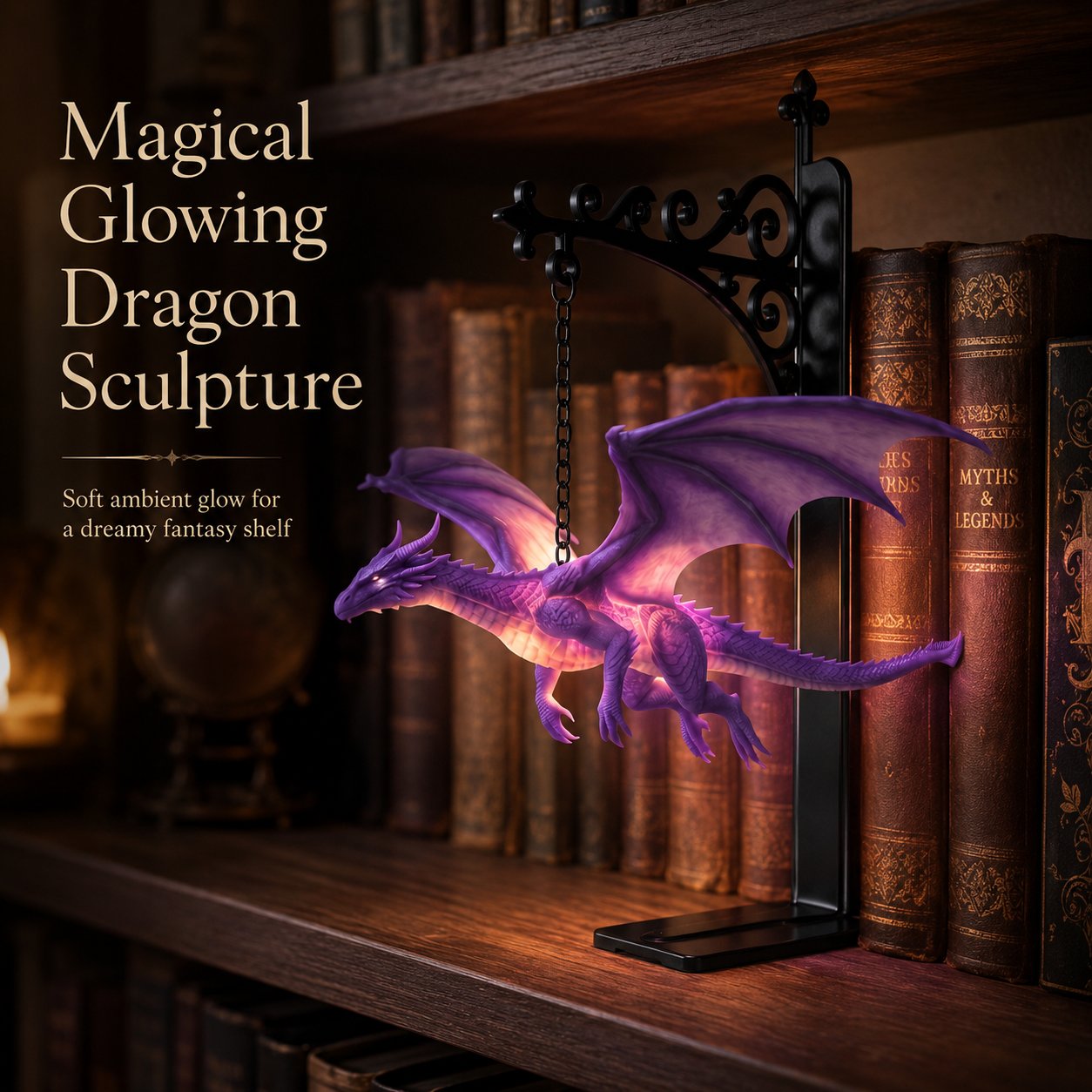 🐉DragonGlow Hanging Purple Dragon Bookend Light