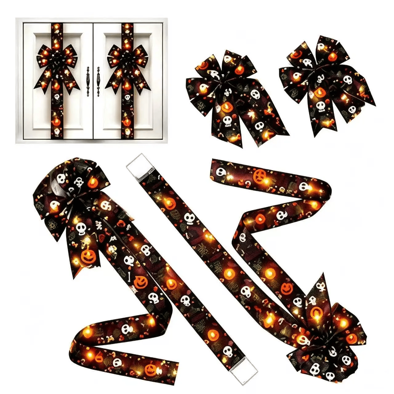 🎃4PCS Light-Up Halloween Tassel Decor With Orange Bow