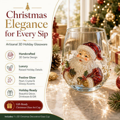 3D Christmas Glass Art Cup | Luxury Raised Holiday Glassware for Drinks, Decor & Christmas Gifts 🎁