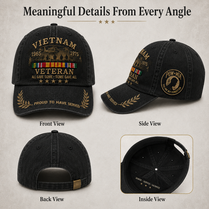 🎖️Vietnam Veteran 1965–1975 Commemorative Embroidered Cap –💛 Proud to Have Served