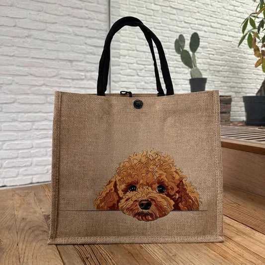 🐶 Peeking Dog Jute Tote Bag | Cute Reusable Shopping Bag for Dog Lovers & Dog Moms 🐾