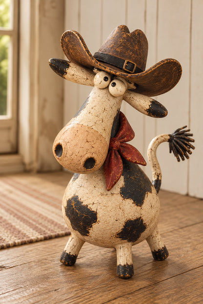 🐄🤠 Wild West Cowboy Cow Figurine – Funny Rustic Ranch Décor & Unique Gift for Cow Lovers