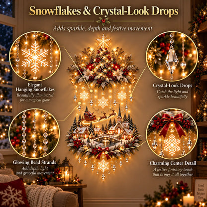 🎄✨ Christmas Village Starfall Wall Display – Warm Light Tree & Snowy Holiday Scene
