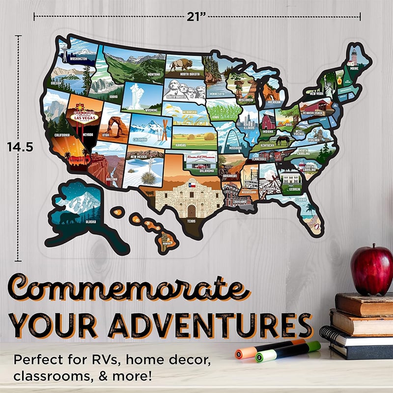 🚐🗺️ 50-State Adventure Tracker – Scenic Travel Sticker Map for RVs & Road Trips