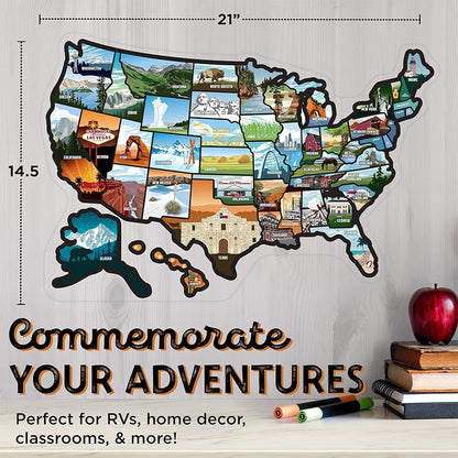 🚐🗺️ 50-State Adventure Tracker – Scenic Travel Sticker Map for RVs & Road Trips