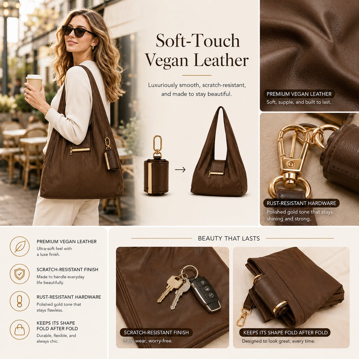 Varelli Charm Transformable Bag – Stylish Vegan Leather Tote & Keychain Charm