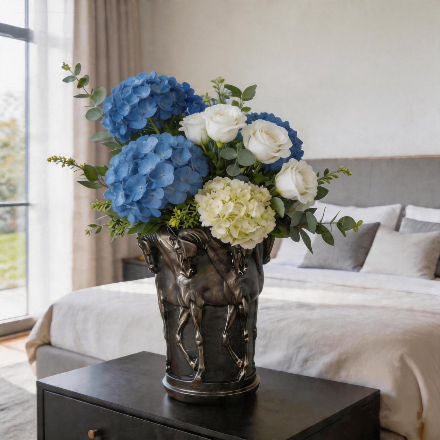 Horse Flower Vase: Marble Powder Sculpture