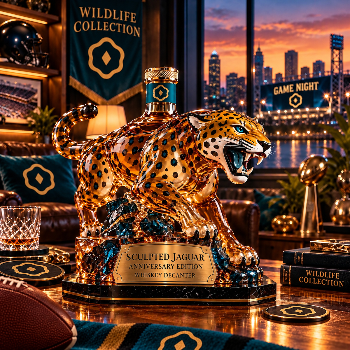 🐆 Sculpted Jaguar Whiskey Decanter – Anniversary Edition