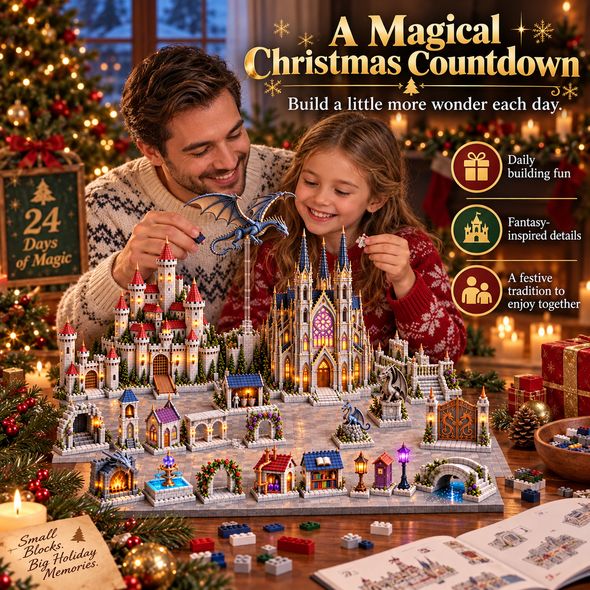 24-day Medieval Magic Dragon Castle Cathedral Advent Calendar