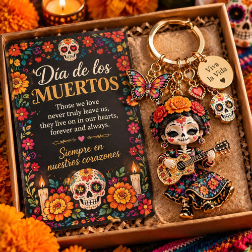 Día de Muertos Charm Keychain | 4 Colorful Floral & Skull-Inspired Styles