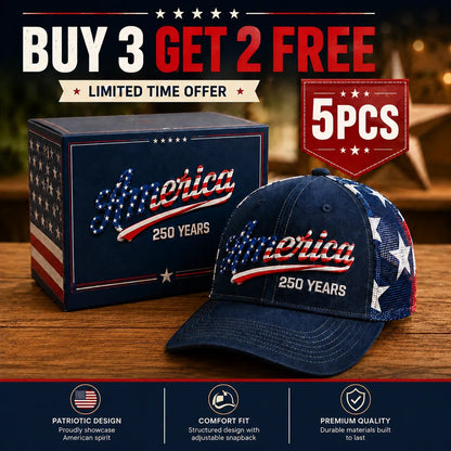 ✨ Father’s Day Sale - ❤️ 🇺🇸 America 250 Years Patriotic Embroidered Mesh Trucker Cap