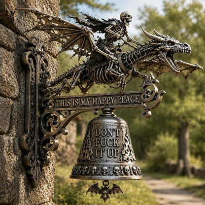 🐉 Skull Dragon Rider Bell – “This Is My Happy Place” Wall Bell