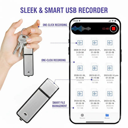 🎙️💾USB Flash Drive Voice Recorder 2-in-1 – Voice Activated, Smart Noise Reduction, Scheduled Recording,Auto File Save