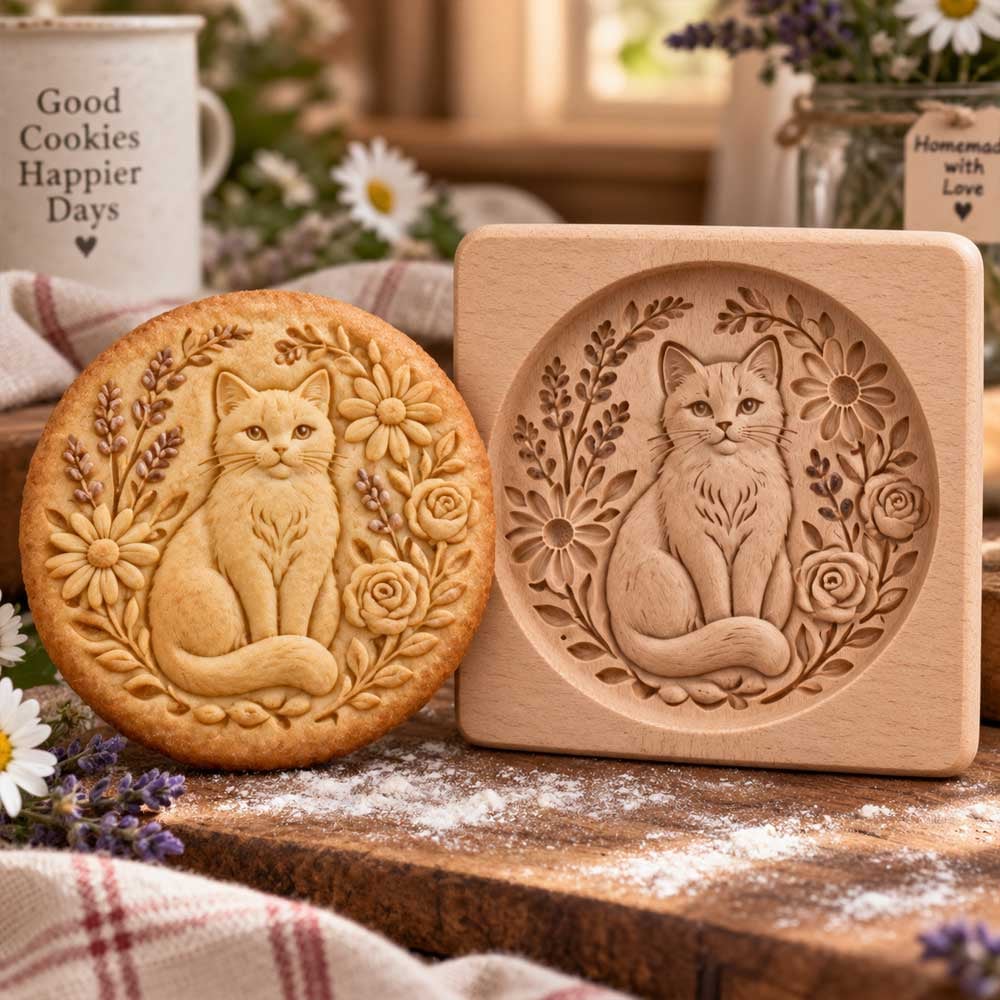 🍪 Woodland Animal Cookie Mold | 4.7-Inch Wooden Embossing Mold for Cozy Homemade Cookies