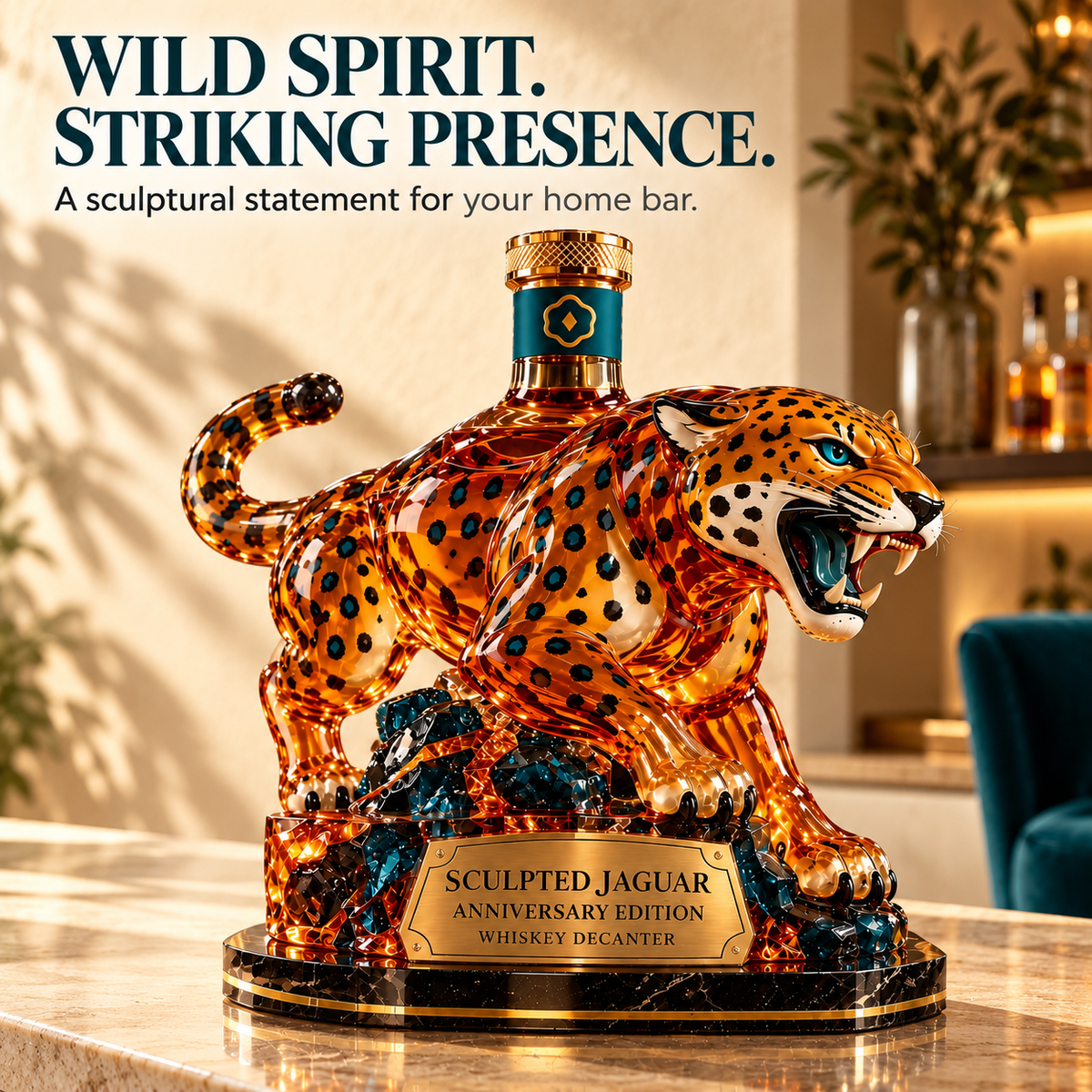 🐆 Sculpted Jaguar Whiskey Decanter – Anniversary Edition