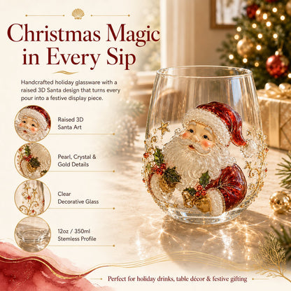 3D Christmas Glass Art Cup | Luxury Raised Holiday Glassware for Drinks, Decor & Christmas Gifts 🎁