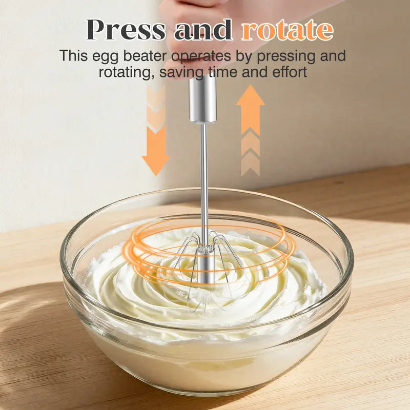 Stainless Steel Hand-Push Rotary Whisk – Effortless Mixing in Seconds
