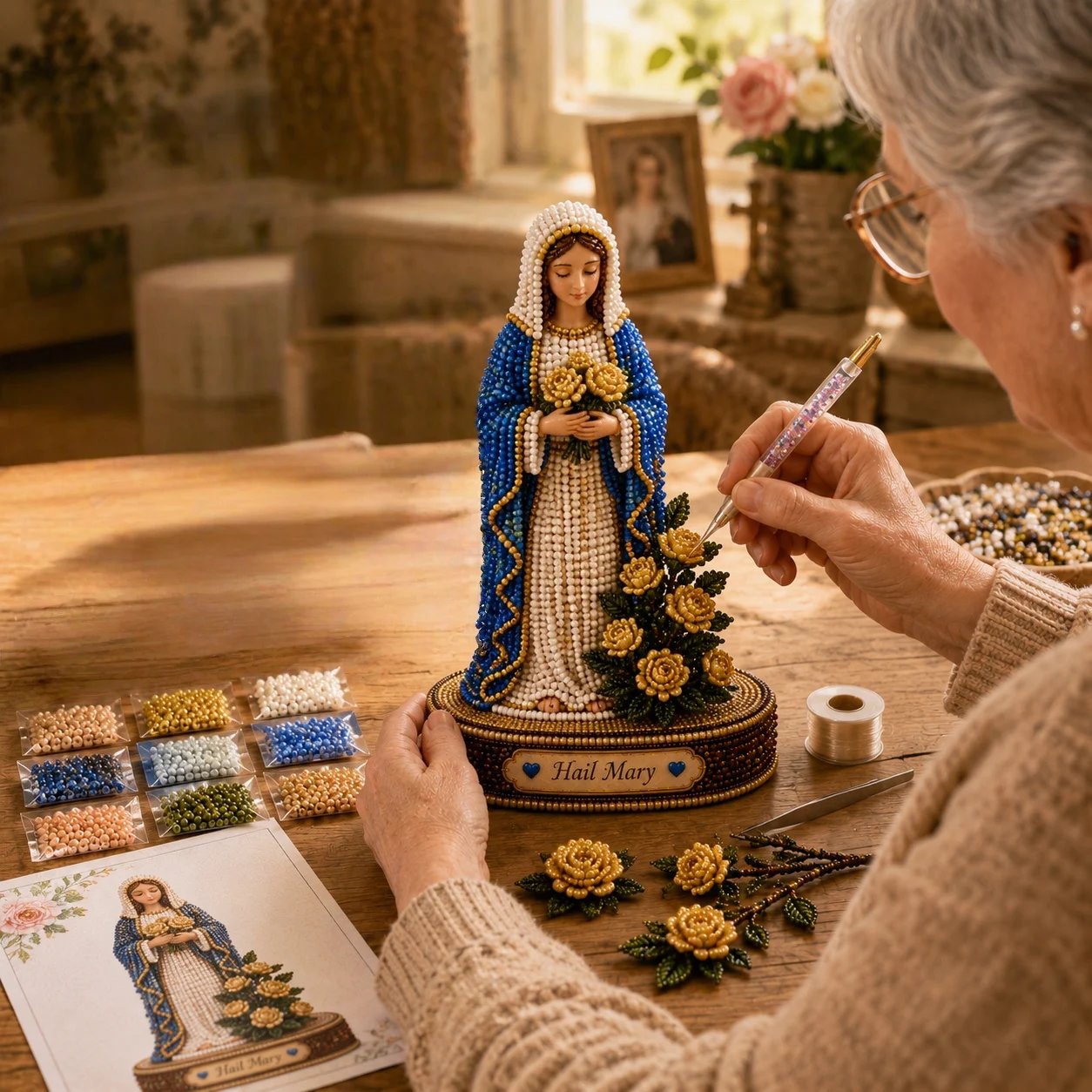 ✝️💕 Vintage Blessed Virgin Mary 3D Beaded DIY Kit – Create a Masterpiece of Faith & Devotion