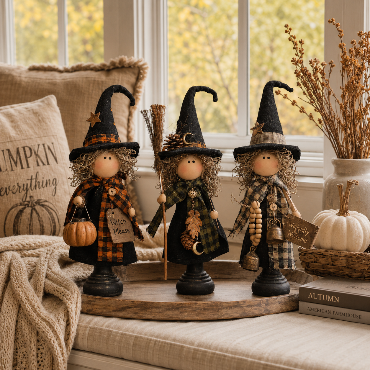 Rustic Halloween Witch Trio, Set of 3 – Primitive Farmhouse Tabletop Décor