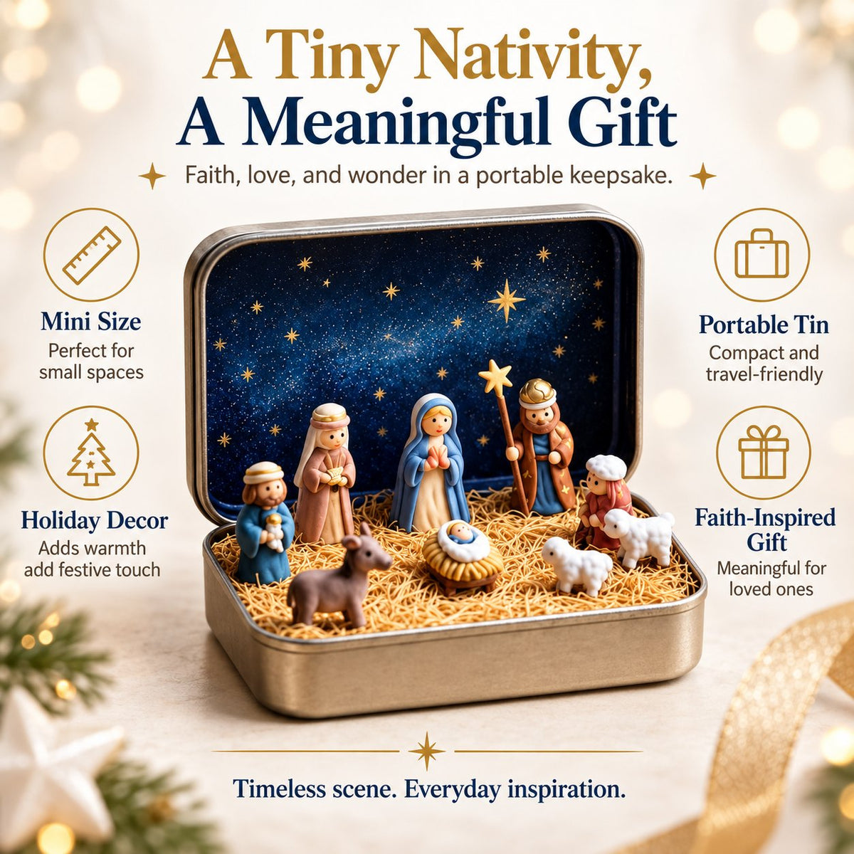 Religious Pocket-Size Mini Nativity Scene Set with Storage Box