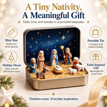 Religious Pocket-Size Mini Nativity Scene Set with Storage Box