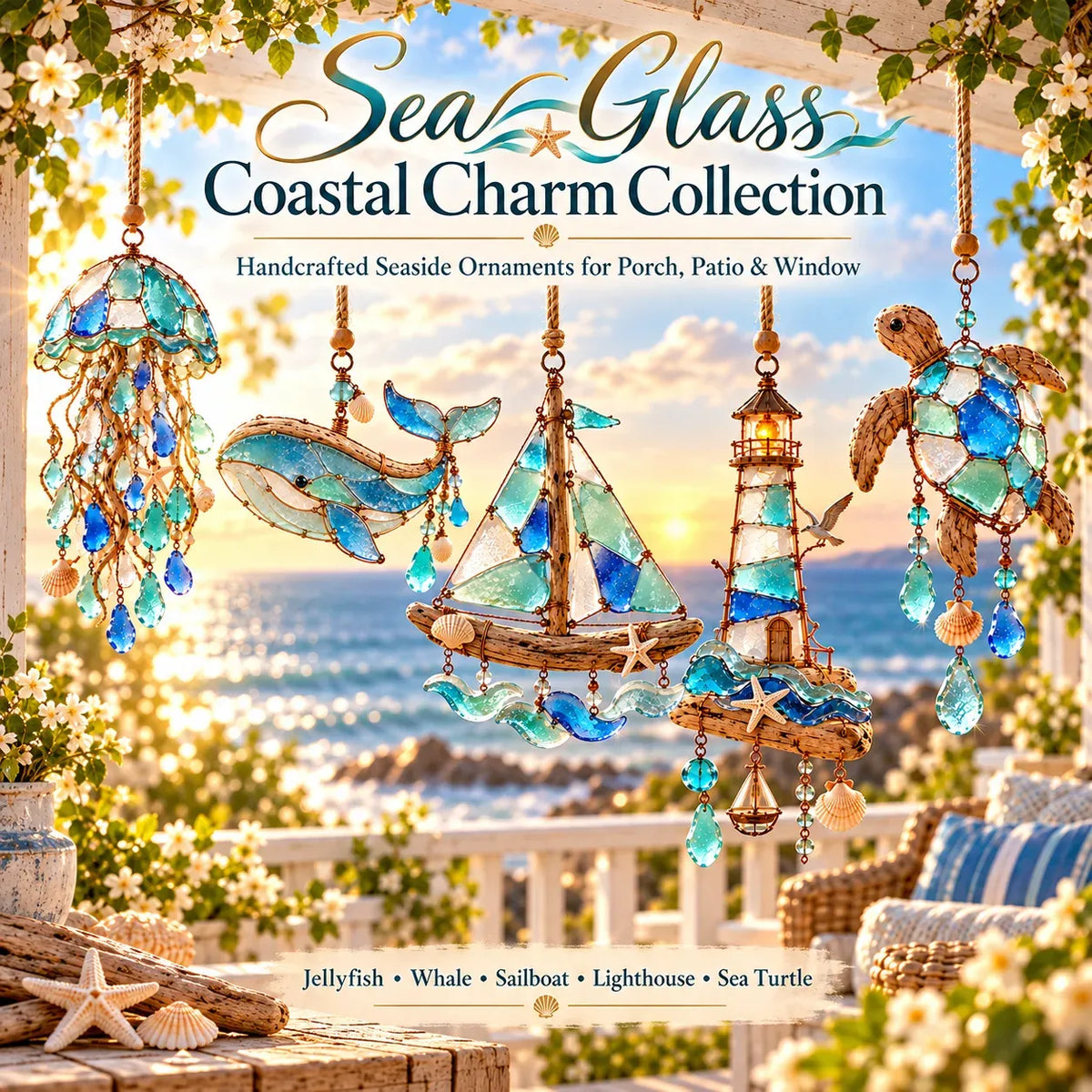 🌊✨ Sea Glass Coastal CharmsTM – Handcrafted Ocean Suncatcher Hanging Ornament Collection
