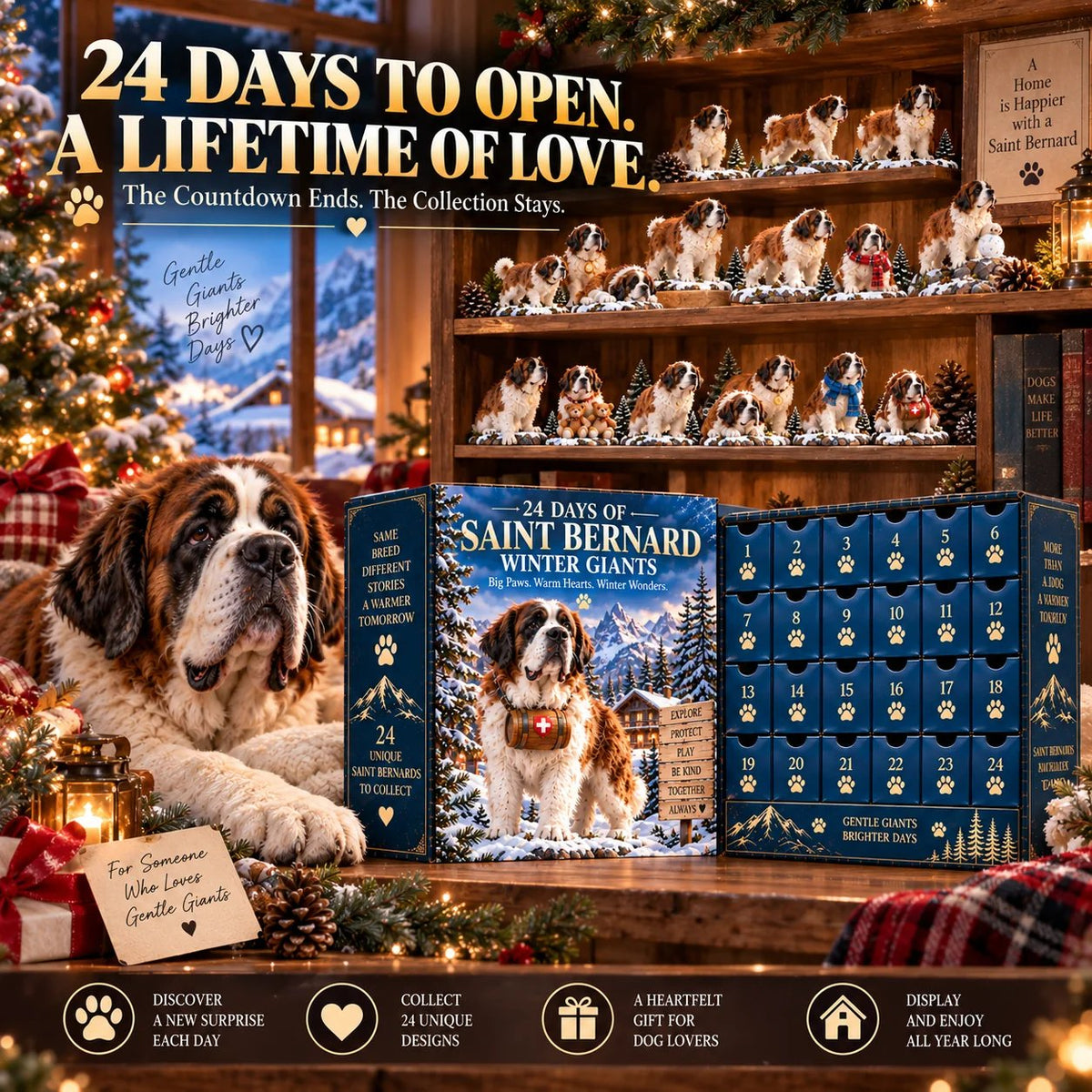 24 Days of Saint Bernard Winter Giants – Christmas Advent Calendar | 24 Unique Dog Collectible Figurines