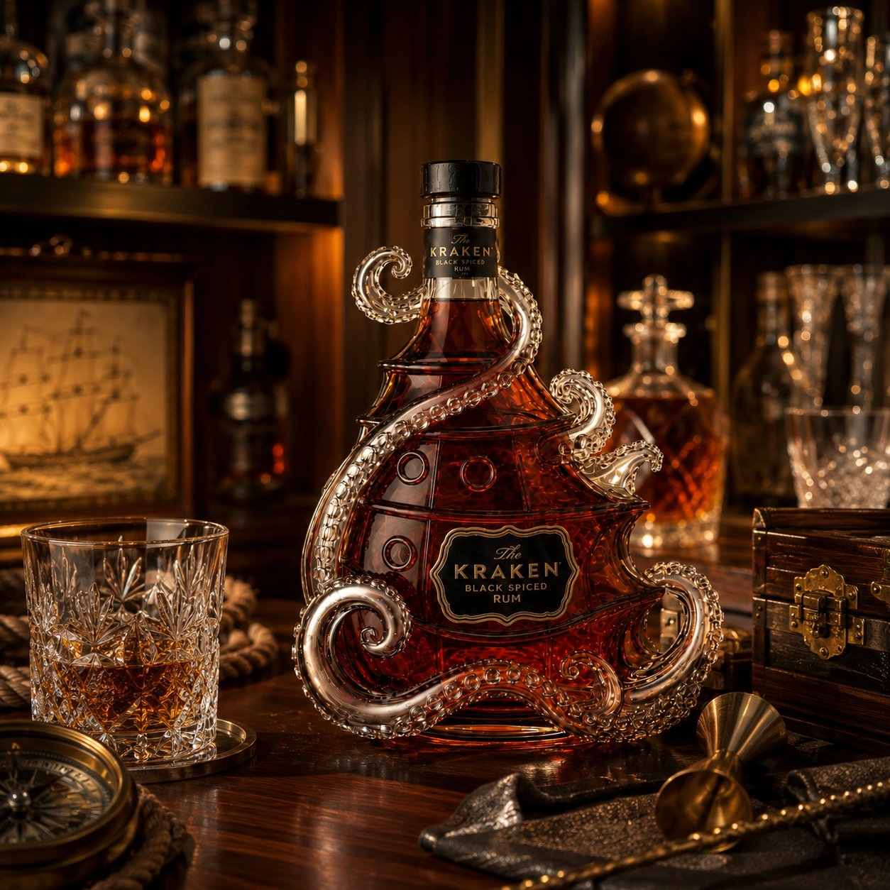 The Kraken Black Spiced Rum Limited Edition Octopus Limited Edition Whiskey Bottle