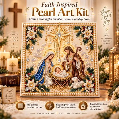 Beginner-Friendly Christian Pearl Bead Art Kit | Pre-Printed Design with Built-In Wooden Frame & Complete Tools 💕