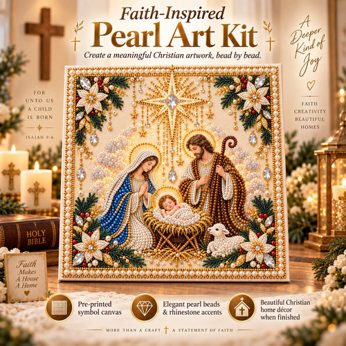 Beginner-Friendly Christian Pearl Bead Art Kit | Pre-Printed Design with Built-In Wooden Frame & Complete Tools 💕