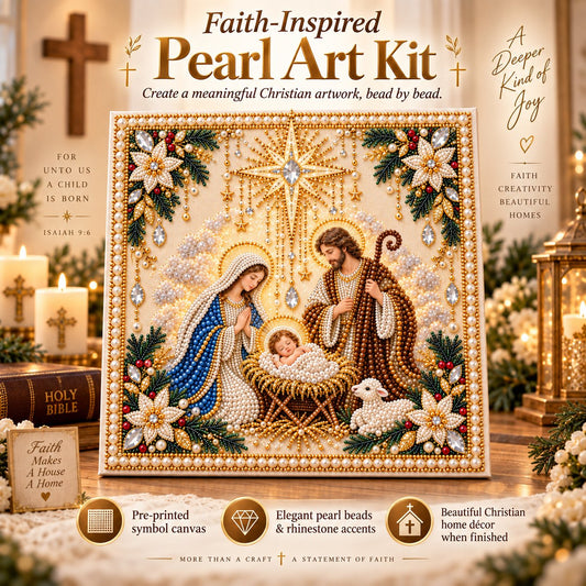 Beginner-Friendly Christian Pearl Bead Art Kit | Pre-Printed Design with Built-In Wooden Frame & Complete Tools 💕